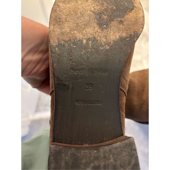 SEE BY CHLOE Suede Ankle Boot Brown Leather Buckle Strap Low Heel, $575 - Picture 7 of 7
